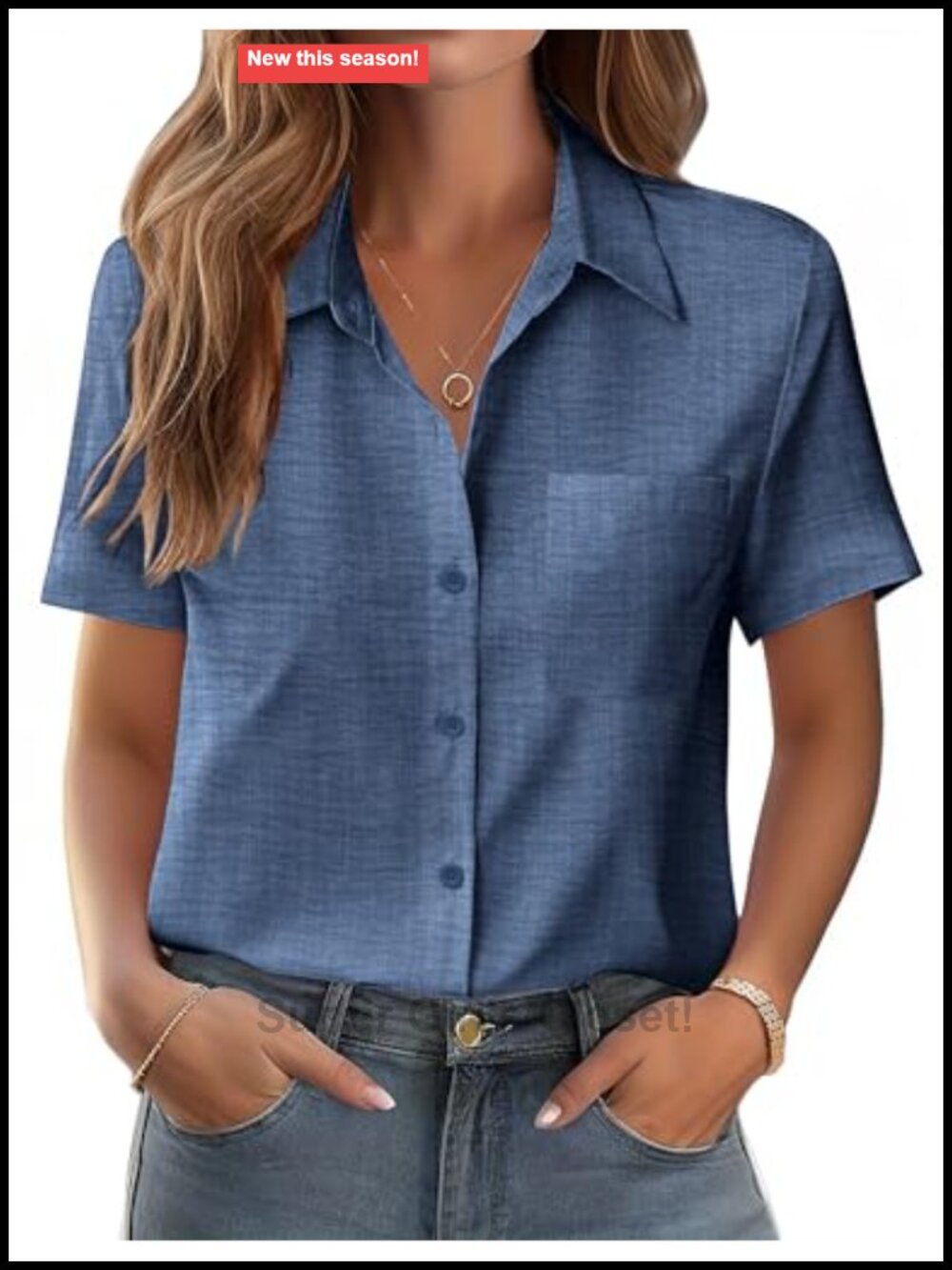 Zeagoo Women's Button Down Shirt with Bust Pocket Short Sleeve Blouse